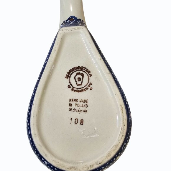 Handmade Bolesławiec Polish Pottery Spoon Rest In Foral And Swirl Pattern 10.5 " - Picture 2 of 3